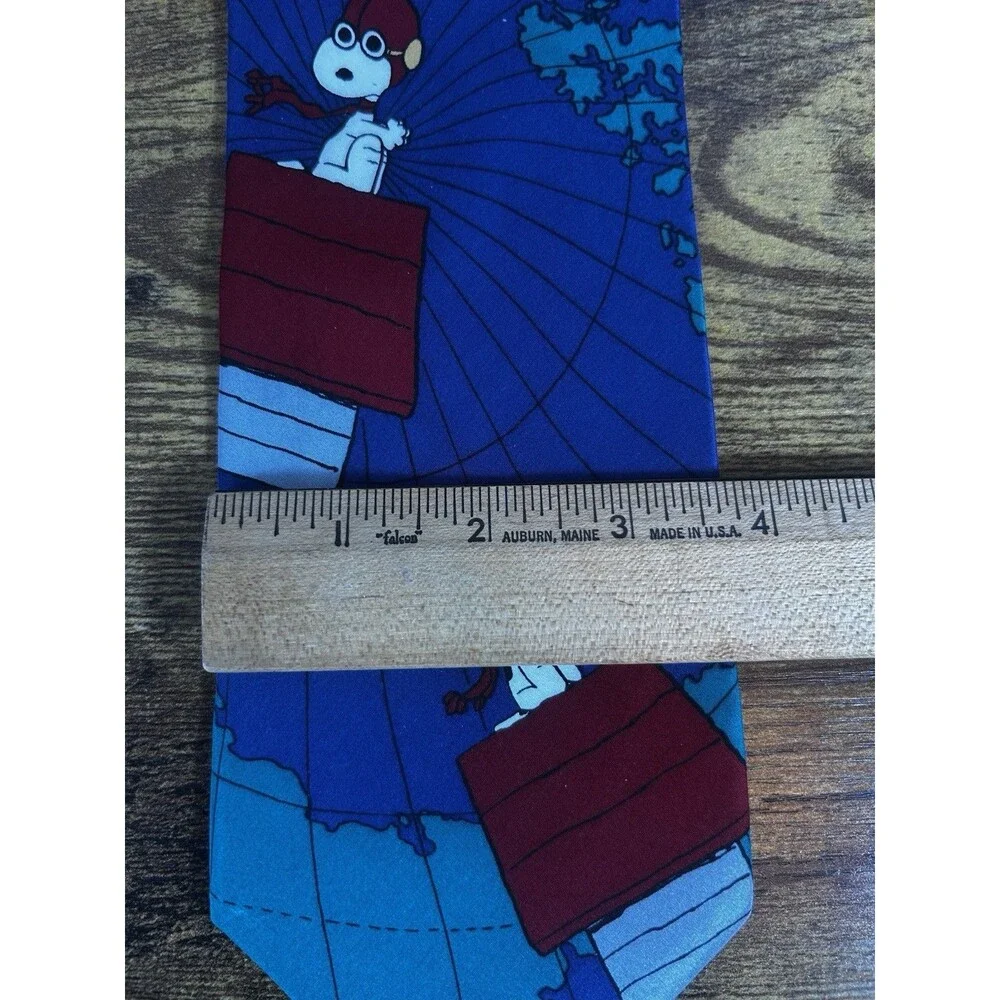 Peanuts Snoopy Flying Ace Red Baron Blue Novelty Silk Tie Mens Vintage Necktie
